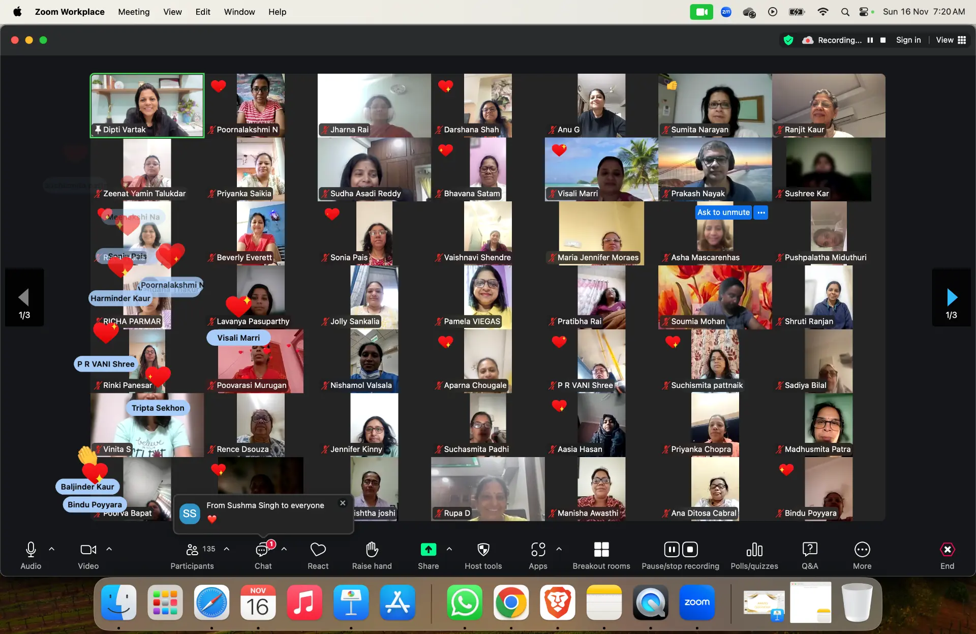 135 bakers on a live MMP Zoom call with hearts and reactions